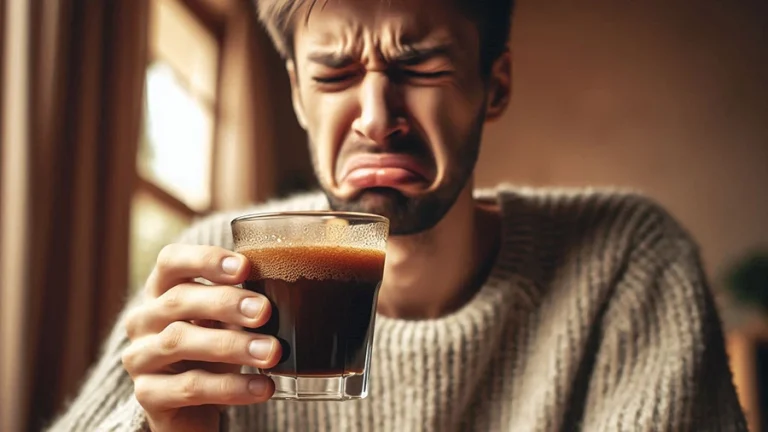 چهره یک فرد ناراضی از طعم ترش قهوه